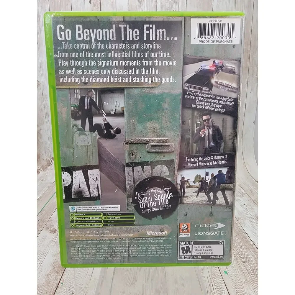 Reservoir Dogs Original (Microsoft Xbox, 2006) Complete